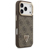 Husa pentru iPhone 17 Pro, Guess Hardcase 4G Logo triunghi MagSafe cu Stand Camera (GUHMP17LPCS4GPTW), maro