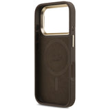 Husa pentru iPhone 17 Pro, Guess Hardcase 4G Logo triunghi MagSafe cu Stand Camera (GUHMP17LPCS4GPTW), maro