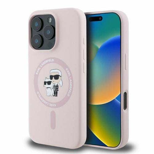 Husa pentru iPhone 16 Pro Max, Karl Lagerfeld Silicone KC Body Ring MagSafe (KLHMP16XSCMKCRHP), roz