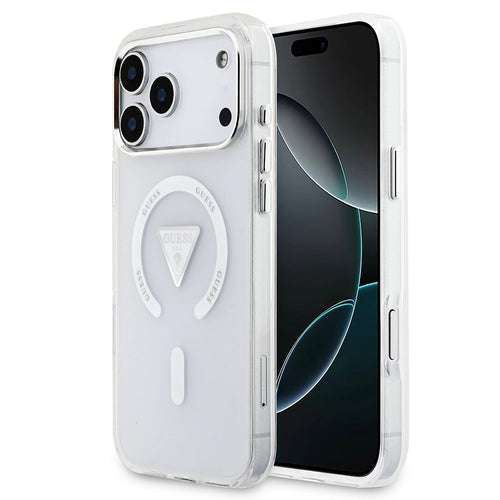 Husa pentru iPhone 17 Pro Max, Guess IML Gradient Triangle Logo MagSafe (GUHMP17XHGTMLCGT), transparenta