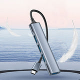 Hub USB Yesido Docking station 4in1 (HB17), Type-C to 1x USB3.0, 3x USB2.0, Plug&Play, 5Gbps, Aliaj aluminiu, gri