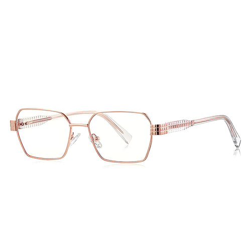 Techsuit Anti-Blue Light Glasses Reflex PC (3161), pentru Women, Rectangle, Metal Frame, AC Lens, Rose Gold/Transparent