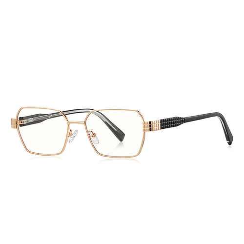 Techsuit Anti-Blue Light Glasses Reflex PC (3161), pentru Women, Rectangle, Metal Frame, AC Lens, Gold/Negru