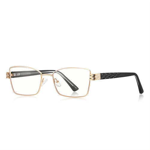 Techsuit Anti-Blue Light Glasses Reflex PC (3171), pentru Women, Rectangle, Metal Frame, AC Lens, Gold/Negru