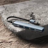 Hub USB Yesido Docking station 4in1 (HB18), USB to 1x USB3.0, 3x USB2.0, Plug&Play, 5Gbps, Aliaj aluminiu, gri