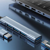 Hub USB Yesido Docking station 4in1 (HB18), USB to 1x USB3.0, 3x USB2.0, Plug&Play, 5Gbps, Aliaj aluminiu, gri