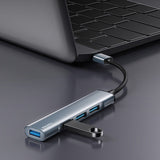 Hub USB Yesido Docking station 4in1 (HB18), USB to 1x USB3.0, 3x USB2.0, Plug&Play, 5Gbps, Aliaj aluminiu, gri