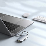 Hub USB Yesido Docking station (HB15), Type-C to 2x USB, USB-C, SD/TF Card, RJ45, 1000Mbps, Plug & Play, gri
