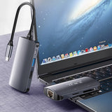 Hub USB Yesido Docking station (HB15), Type-C to 2x USB, USB-C, SD/TF Card, RJ45, 1000Mbps, Plug & Play, gri
