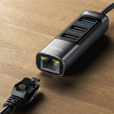 Hub USB Yesido (HB21), USB, Type-C to 3x USB, USB-C, RJ45 1000M, PD100W, Incarcare rapida, Plug & Play, 5Gbps, gri