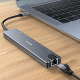 Hub USB Yesido Docking station 8in1 (HB27), Type-C to 2x USB, 2x USB-C, HDMI, RJ45, TF/SD, PD100W, Incarcare rapida, 4K@30Hz, gri