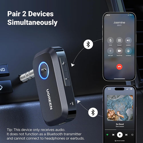 Adaptor UGREEN Bluetooth Audio Receiver (CM596), pentru Car, Audio Adapter 3.5mm cu Integrat Microphone, Edr