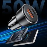 Incarcator auto Yesido Incarcator auto (Y64), Dual port USB-A + Type-C, 50W, Multi Protection, Incarcare rapida, negru