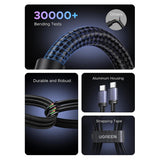 Cablu UGREEN de date (65908), Type-C to Type-C, Incarcare rapida, 240W, 5A, 480Mbps, Nylon Braided, 2m, gri