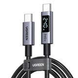 Cablu UGREEN de date (65866), Type-C to Type-C, Incarcare rapida, Afisaj LED, 240W, 48V/5A, 480Mbps, Nylon Braided, 1m, gri