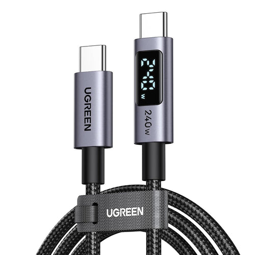Cablu UGREEN de date (65866), Type-C to Type-C, Incarcare rapida, Afisaj LED, 240W, 48V/5A, 480Mbps, Nylon Braided, 1m, gri