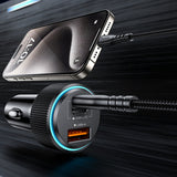 Incarcator auto Yesido Incarcator auto (Y60), Cable Type-C to Lightning Included, Lightning/USB-A/USB-C Ports, 38W, Incarcare rapida, negru