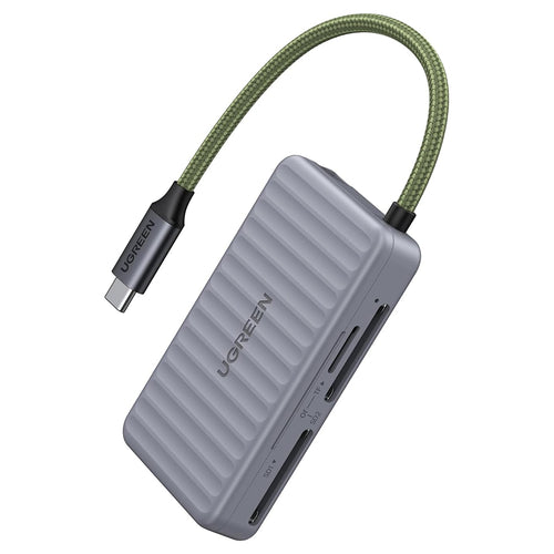 Cititor de carduri UGREEN Card Reader (55886), Type-C to 2x SD, TF Card, Dual Connector, 170MB/s, Plug&Play, Integrat Cable, gri