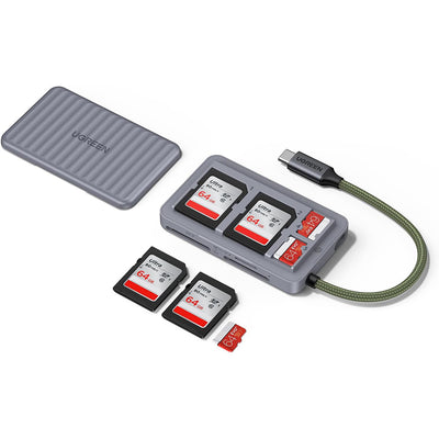 Cititor de carduri UGREEN Card Reader (55886), Type-C to 2x SD, TF Card, Dual Connector, 170MB/s, Plug&Play, Integrat Cable, gri