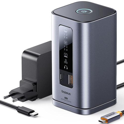 Hub USB Baseus 11in1 Docking station Spacemate Series (B0112701), Triple 4K Display, 10Gbps, PD100W Incarcare rapida, gri
