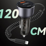 Incarcator auto Yesido Incarcator auto (Y57), cu Lightning Spring Cable, Type-C/USB-A Ports, 50W, Incarcare rapida, negru