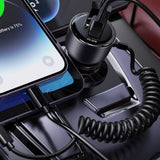 Incarcator auto Yesido Incarcator auto (Y57), cu Lightning Spring Cable, Type-C/USB-A Ports, 50W, Incarcare rapida, negru