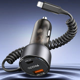 Incarcator auto Yesido Incarcator auto (Y57), cu Lightning Spring Cable, Type-C/USB-A Ports, 50W, Incarcare rapida, negru