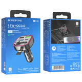 Modulator FM Borofone si Incarcator auto Broad (BC48), Bluetooth V5.0, 2x USB, Type-C, QC3.0, 18W, U-Disk, negru