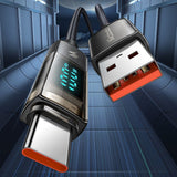 Cablu Mcdodo de date (CA-3630), Type-C to USB-A, 6A Afisaj digital, Auto Power Off, Transparent Design, 1.2m, negru