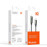 Cablu Mcdodo de date (CA-3600), Type-C to Lightning, 36W, Afisaj digital, Auto Power Off, Transparent Design, 1.2m, negru