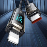 Cablu Mcdodo de date (CA-3600), Type-C to Lightning, 36W, Afisaj digital, Auto Power Off, Transparent Design, 1.2m, negru