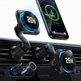 Suport auto cu incarcare wireless ESR OmniLock cu Incarcator auto (2B5280161), pentru Grila ventilatie, 360°, Magnetic Qi2, Pro-level Arm, 25W, negru