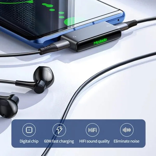 Adaptor Mcdodo Audio Adapter (CA-7670), Type-C to 2x Type-C, PD60W Fast Charge, Hi-Res, DAC Chip, Suport Call Function