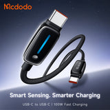 Cablu Mcdodo de date (CA-0100), cu Auto Brightness Adjustment, USB-C to USB-C, 100W, 5A, 1.2m, negru