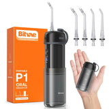 Bitvae Water Flosser P1 (BVP1), cu Telescopic Water Tank, 4x 360° Rotating Nozzle, pentru Sensitive Teeth, IPX7, Negru