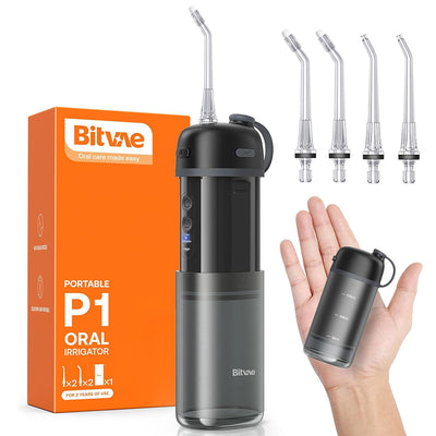 Bitvae Water Flosser P1 (BVP1), cu Telescopic Water Tank, 4x 360° Rotating Nozzle, pentru Sensitive Teeth, IPX7, Negru
