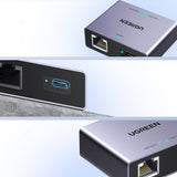 Adaptor UGREEN Adapter NW301 (45311), RJ45 Splitter 1 to 2, 1000Mbps, Aluminum Alloy, Gri