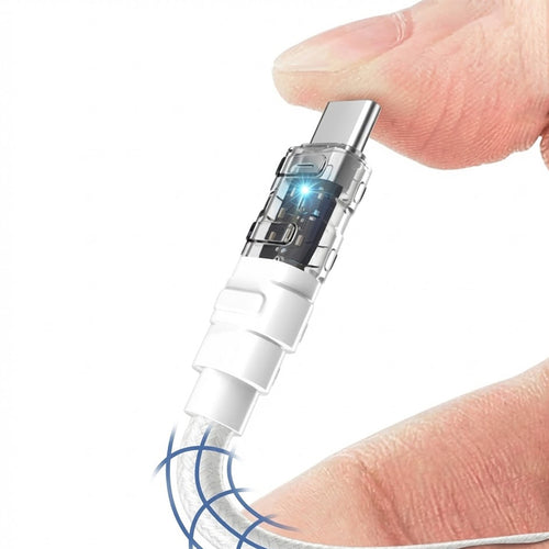 Cablu Lito de date Mechanical (LD05), Type-C to Type-C, Incarcare rapida 60W, Transparent Head, LED, alb