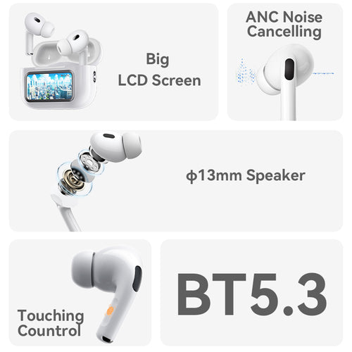 Casti wireless Yesido (TWS29), cu LCD Screen, TWS, Microfon, Bluetooth, In-ear, 360mAh, alb