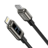 Cablu Lito de date (LD15), Type-C to Lightning, Incarcare rapida, Braided Nylon, 27W, Afisaj LED, 1m, negru