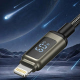 Cablu Lito de date (LD15), Type-C to Lightning, Incarcare rapida, Braided Nylon, 27W, Afisaj LED, 1m, negru