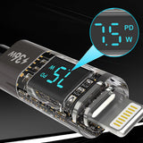 Cablu Lito de date (LD09CL), Lightning to Type-C, 36W High Speed Charging, Afisaj LED, 1.2m, negru