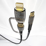 Cablu Lito de date Transparent 2in1 (LD12), Type-C to Type-C, Lightning, Incarcare rapida, Braided, Anti-oxidant, negru