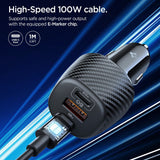 Incarcator auto Spigen Essential EV1133 (ACP09543), 3in1, USB, 2x Type-C, Incarcare rapida, Quantum Boost, E-Marker Chip, 113W, negru