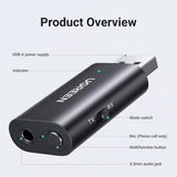Adaptor UGREEN Audio Receiver CM523 (60300), Jack 3.5mm Cable Included, USB, Bluetooth 5.1, Tx/rx Mode, Negru