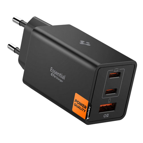 Incarcator retea Spigen Essential EE673EU (ACH09458), USB, 2x Type-C, Incarcare rapida, Quantum Boost, 67W, negru