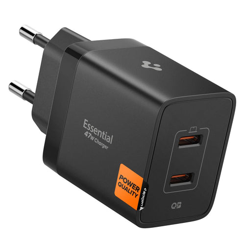 Incarcator retea Spigen Essential EE472EU (ACH09457), 2x Type-C, Incarcare rapida, Quantum Boost, 47W, negru