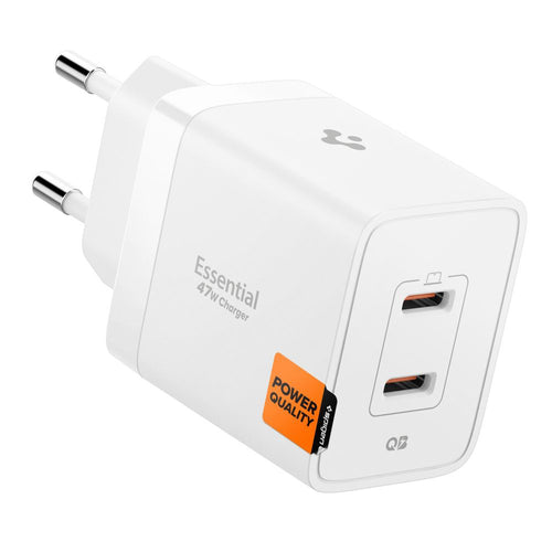 Incarcator retea Spigen Essential EE472EU (ACH08707), 2x Type-C, Incarcare rapida, Quantum Boost, 47W, alb