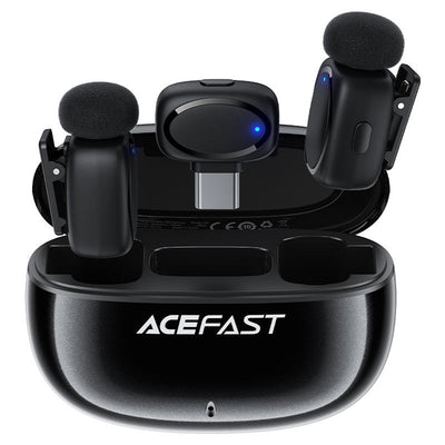 Microfon Acefast Microfoane lavaliera wireless (R2), Type-C, 360°, Reducere zgomot, Dual-mic Rec, 300mAh, Ultra-low Latency, negru