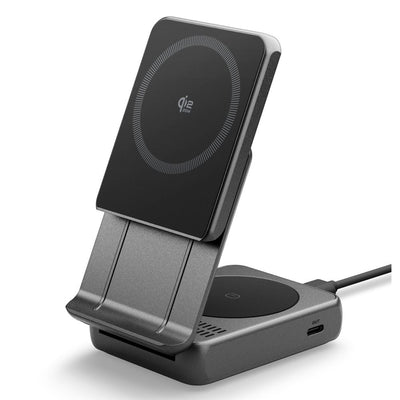 Incarcator wireless Spigen Essential EF302MOQ (ACH10399), MagSafe, Incarcare rapida, Qi2.2, Type-C, Pliabil, 25W, gri